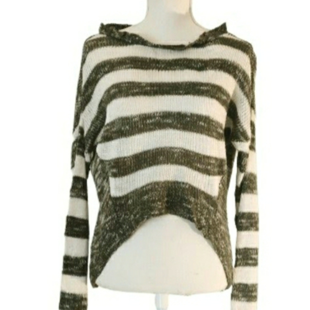 Y2K Wet Seal Green Stripe Slouchy High Low Sweater -  Size Large